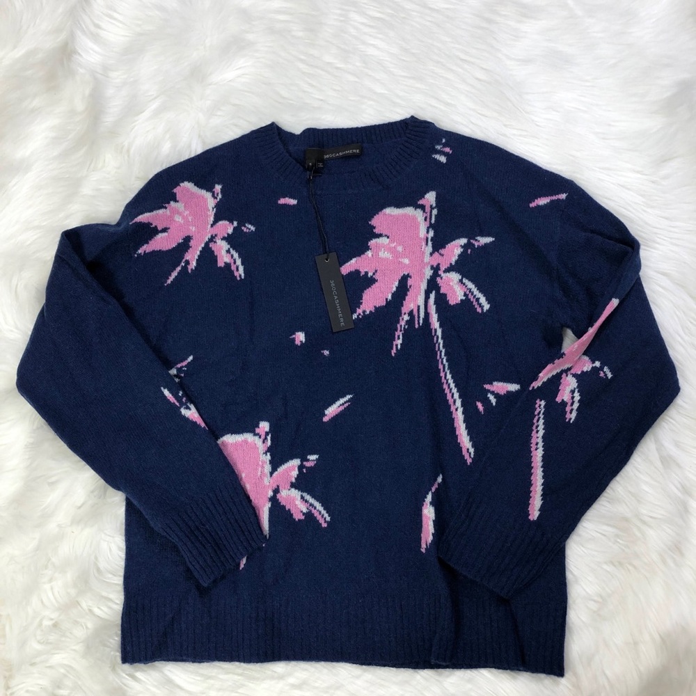 NWT 360 Cashmere Blue Cashmere Crew Sweater 100% Cashmere